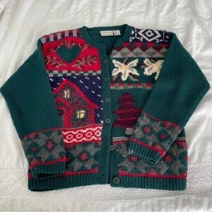 Preview Basics Holiday Sweater SMALL 100% Wool Ugly Christmas Cardigan vintage